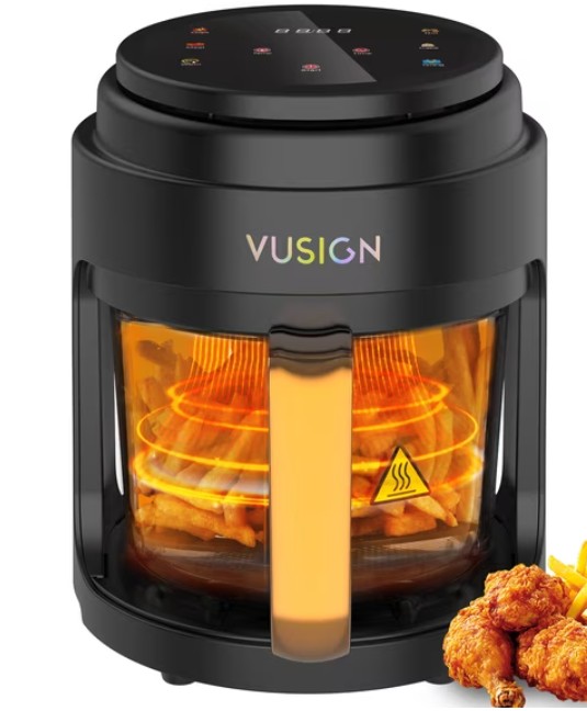 VUSIGN Air Fryer,5 Qt Glass Air Fryer with Max 410°F, LED Digital Touchscreen,Nonstick & Dishwasher Safe Basket,Black