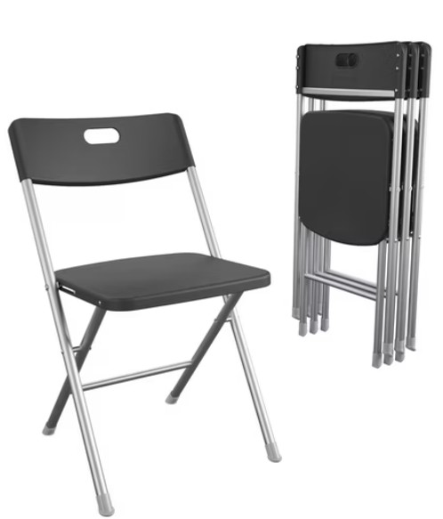 Mainstays Resin Seat & Back Folding Chair, Black, 4-Pack