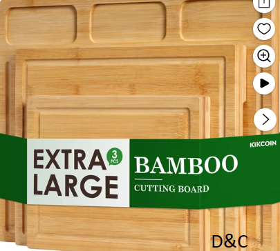 Kikcoin Cutting Board Set of 3, Bamboo Cutting Boards for Kitchen, Heavy Duty Wooden Chopping Boards with Juice Groove