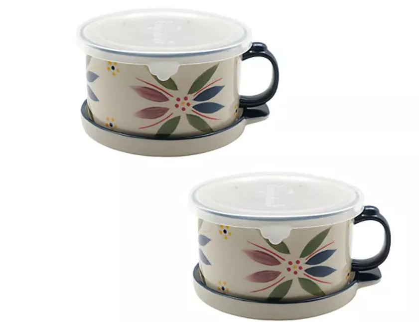 Temp-tations Set of (2) 25-oz Meal Mugs with Lid-Its & Storage Lids