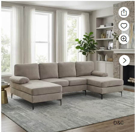 Jopath U-Shaped Sectional Sofa, 4-Seat Convertible Modular Sofa with Double Chaise Lounge