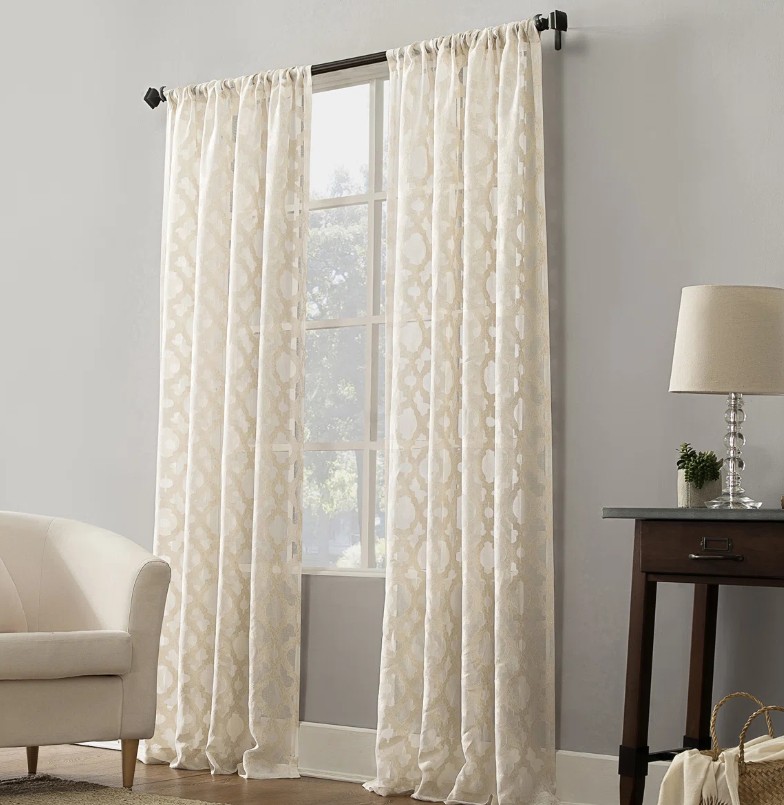 Anuel Trellis Jacquard Sheer Rod Pocket Curtain Panel