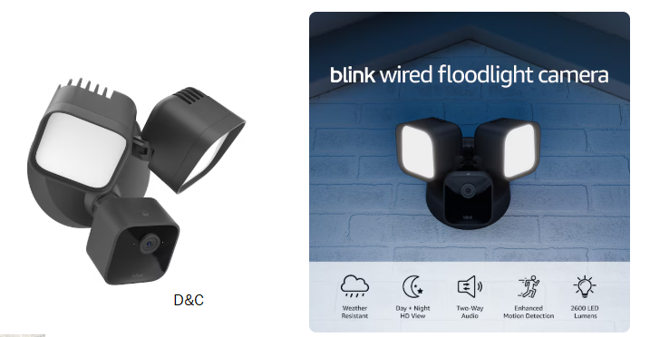 Blink Wired Floodlight Camera – Smart Security Camera – 2600 Lumens, HD Live View – Enhanced Motion Detection – Built-in siren – Works with Alexa – Black