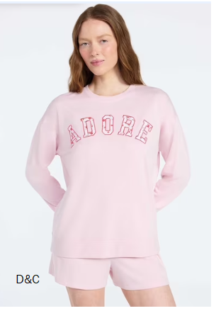 Joyspun Women’s French Terry Knit Long Sleeve Lounge Sleep Top, Sizes XS-3X