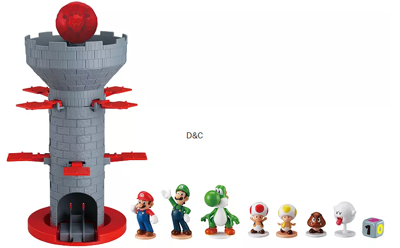 Boys Epoch Games Epoch Games Super Mario Blow Up! Shaky Tower Balancing Game, Tabletop Skill and Action Game with Collectible Super Mario Action Figures