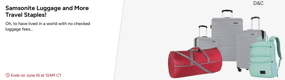 Samsonite Luggage and More Travel Staples! Big discounts on Big Brands.