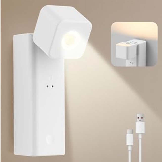 4000mAh Rechargeable Battery Operated Night Light, Dimmable Motion Sensor Night Lamp, Eye-Caring LED Reading Lamp, Multi-Function Wall Light with Touch Control