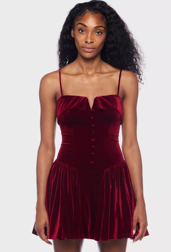 Junior’s Spaghetti Strap V-Neck Button Down Dress