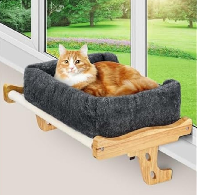 Heated Wood Cat Window Perch w/ Timer