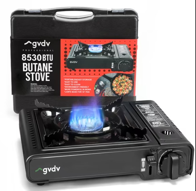 GVDV Portable Camping Stove, 1 Burner Butane Gas Stove with Updated Carrying Case