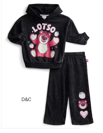 Toy Story Lotso Toddler Girls’ Graphic Hoodie and Matching Sweatpants Set, 2-Piece, Sizes 12M-5T