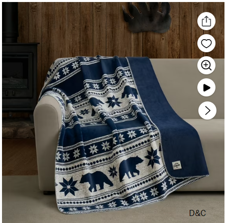 Pawz Plush Oversized Throw Blanket for Couch or Bed, Soft Flannel Fleece, Navy Blue Bears, 50″x72″