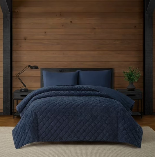 Pawz Navy Blue Full/Queen 90″x92″ Soft Corduroy and Microfiber Velvet Quilt, for Adults and Teens