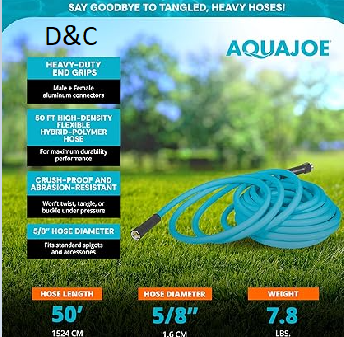 Aqua Joe 50′ Professional Grade Garden Hose with Dual Swivel Grenade Grips