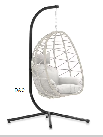 LHBcraft Indoor/Outdoor Wicker Swing Egg Chair Hammock Hanging Chair Nest Basket with Stand, UV Resistant Removable & Washable Cushions,350LB Capacity for Bedroom, Balcony and Garden (BE-LG)