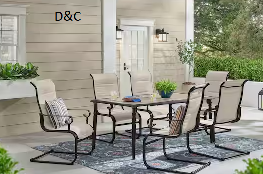 Glenridge Falls 7-Piece Metal Padded Sling Rectangular Outdoor Dining Set in Putty Beige