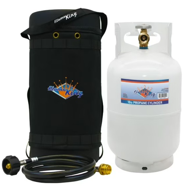 Flame King Gas Hauler Kit – Insulated Protective Carry Case, 10lb Propane Tank and Adapter Hose for Camping and Outdoor Adventures