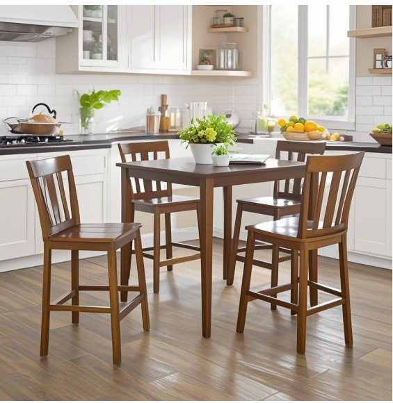 Mainstays 5 Piece Mission Counter Height Dining Set, Solid Wood, Cherry Color for Indoor