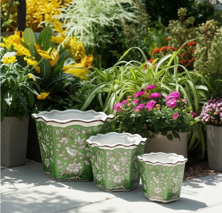 Bethony Decorative Stoneware Ceramic Planter Set With Intricate Detailing Durable Handmade Design Accent Containers For Indoor Outdoor Display Versatile Home Decor Plant Holders Set Of 3