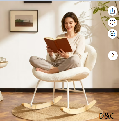 Ktaxon Rocking Accent Chair with Padded Seat, Cute Cozy Nest Style Nursery Chair, Teddy Fleece Glider Rocker with Wooden Metal Frame White