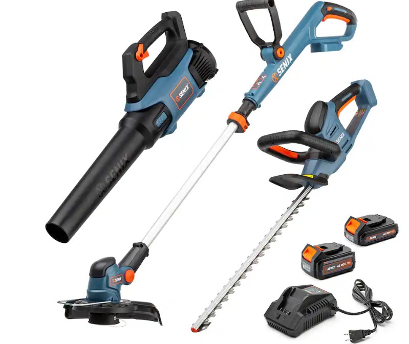 SENIX – X2 20V Max* Cordless Combo Kit, String Trimmer, Leaf Blower & Hedge Trimmer (2.0Ah, 4.0Ah Batteries, & Charger Included) – Blue