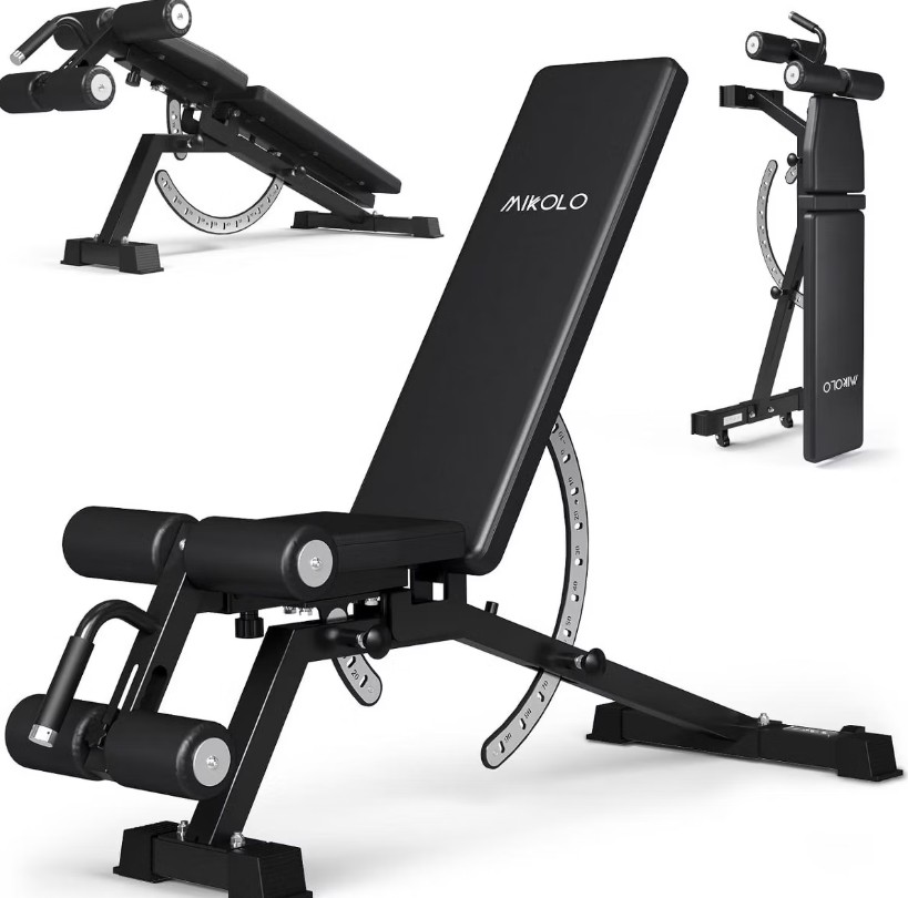 Mikolo 1200LB Weight Bench, Adjustable Workout Bench with Detachable Leg Support, Vertical Storage Space-Saving Exercise Bench for Home Gym
