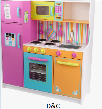Deluxe Big and Bright Wooden Play Kitchen with Play Phone, Neon Colors