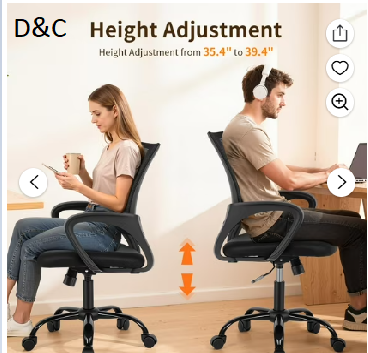 BestOffice Ergonomic Home Office Chair, Adjustable Lumbar Support and Height, with Arms, Black