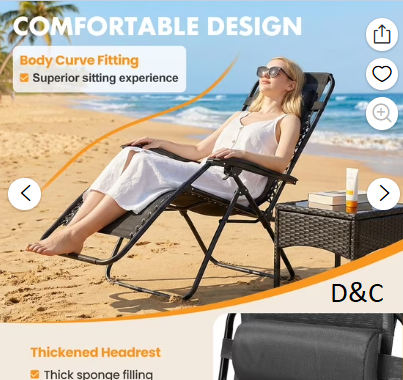 Gianna Zero Gravity Chairs, Set of 2 Portable Recliner Beach Camping Patio Outdoor Folding Lounge Chair