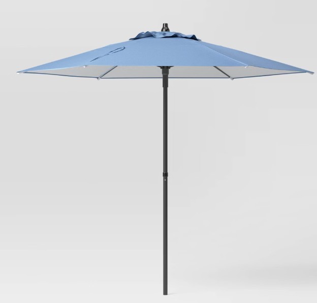 7.5′ Round Outdoor Patio Market Umbrella Quilted Blue – Room Essentials™: Vented, UV-Resistant, No Tilt