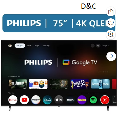 Philips 75″ Class QLED 4K UHD (2160p) Google Smart TV (75PQL7456/F7)