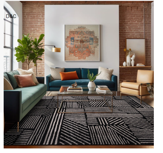 Rambo Geometric Black/Ivory Area Rug