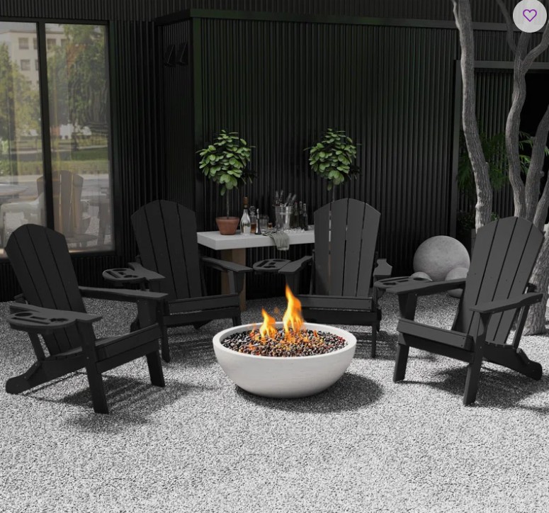 Cheryce HDPE Folding Adirondack Chair With Cup Holder (Set of 4)