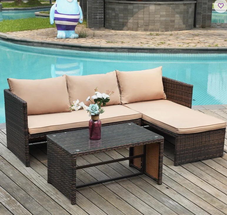 3 Piece Patio Conversation Sofa Seating Group With Cushions