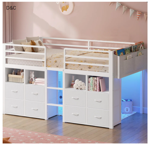 Twin Loft Bed With 8 Storage Drawers And Open Storage Shelves