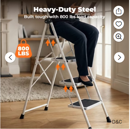 Alvantor Step Ladder,Ultra-Thin Folding Step Stools 330 lbs Capacity, 2-Inch Thin for Storage, Anti-Slip Pedals & Handrails, Sturdy Steel for Home