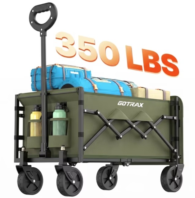 GOTRAX Collapsible Folding Wagon Cart, 100L Storage & 350LB Capacity Garden Wagons for Camping & Beach, Green