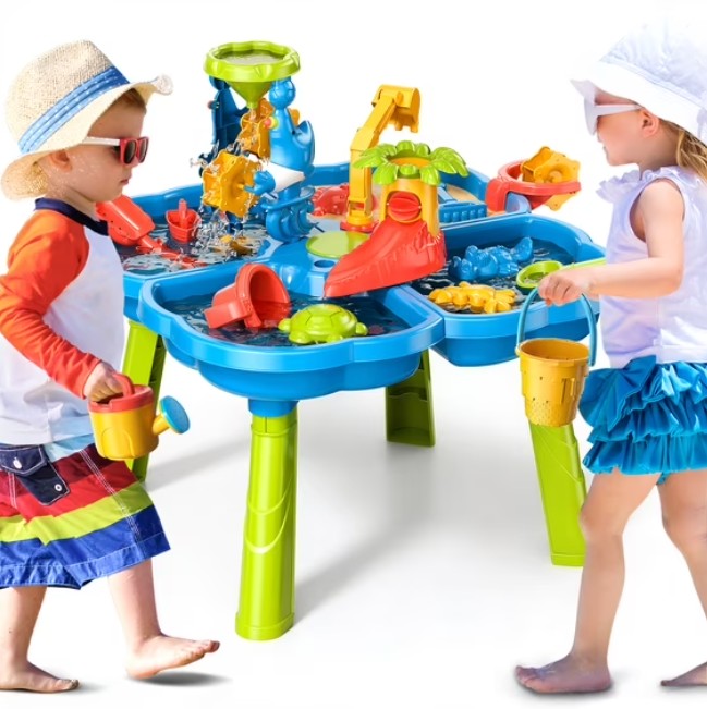 Dinosaur Planet Sand Water Table for Toddlers, 4 in 1 Sand Table and Water Play Table, Kids Table Activity Sensory Play Table Beach Sand Water Sand Toy for Outdoor Backyard for Toddlers Age 2-4 Gift