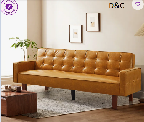 Besharat Memory Foam Tufted Faux Leather Convertible Sofa
