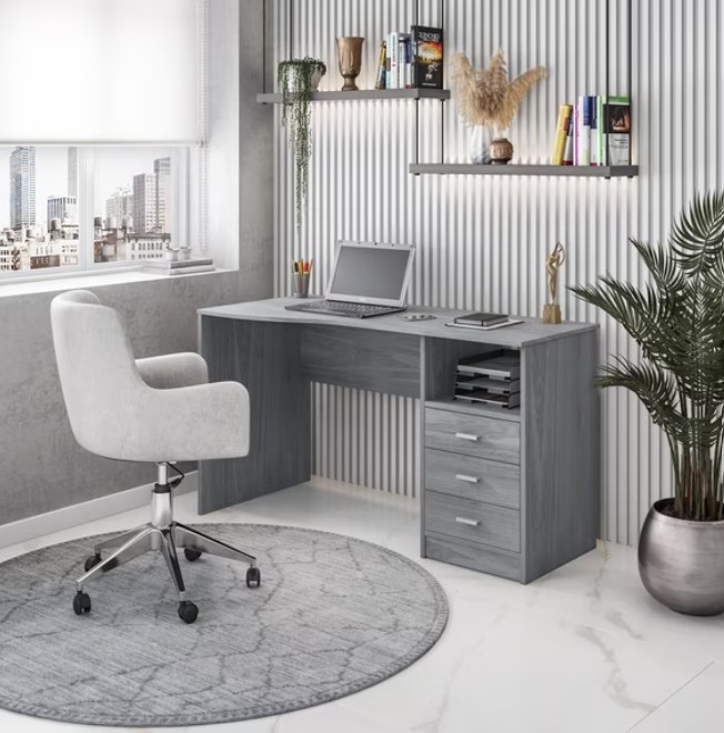 Techni Mobili Classic Computer Desk with Drawers, Gray