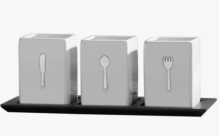 Towle Living 3-Piece Ceramic Caddy with Wood Tray
