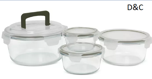 Kitchen 8-Piece Round Glass Food Storage Bowl & Lid Set