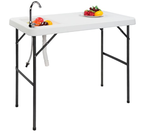Ktaxon Portable Folding Table Fish Fillet Hunting Cleaning Cutting Camping Picnic with Sink Faucet, White