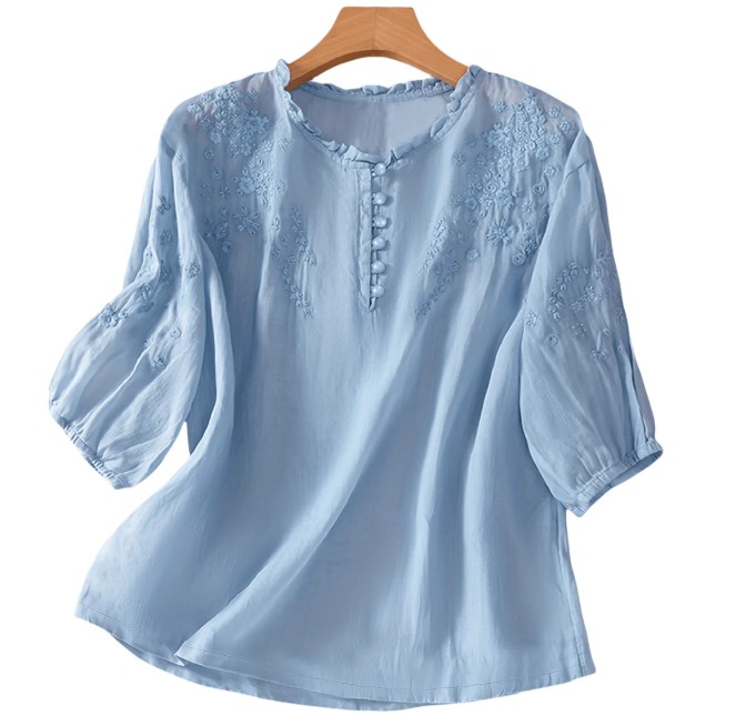 Chic YC Women’s Blouse Spring Summer Boho Embroidery Half-Sleeve Casual Shirt