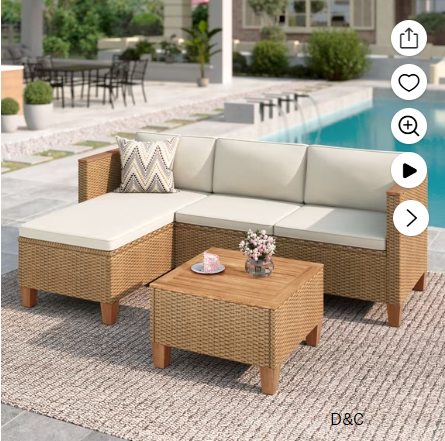 MF Studio 3-Piece Patio Furniture Conversation Set, Weather-Resistant Wicker Outdoor Sectional Sofa Set with Table & Cushions, Small Balcony & Porch Friendly