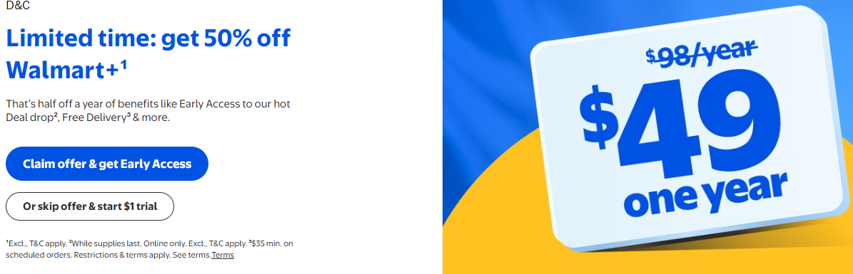 50% off 1 year membership for Walmart+
