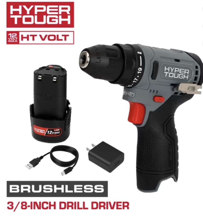 Hyper Tough 12V Brushless Cordless Drill Driver with 1.5Ah Battery