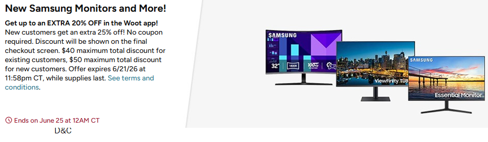 New Samsung Monitors and More! Get up to an EXTRA 20% OFF in the Woot app!