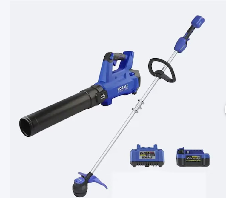 Kobalt 24-volt Cordless Battery String Trimmer and Leaf Blower and Combo Kit 4 Ah (Battery Included) (Charger Included)