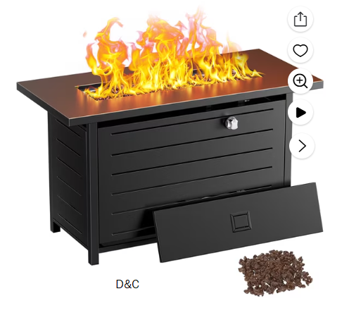 Philergo 43″ Rectangular Gas Fire Pit Table, 60,000 BTU Propane Fire Pits for Outside with Lid and Lava Rock